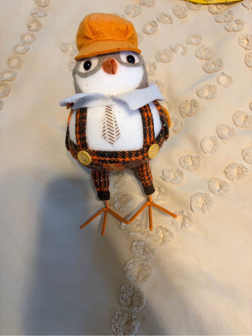 Autumn Bird Shelf Sitter | Plaid Overalls | Pumpkin Hat | Farmhouse Fall Decor
